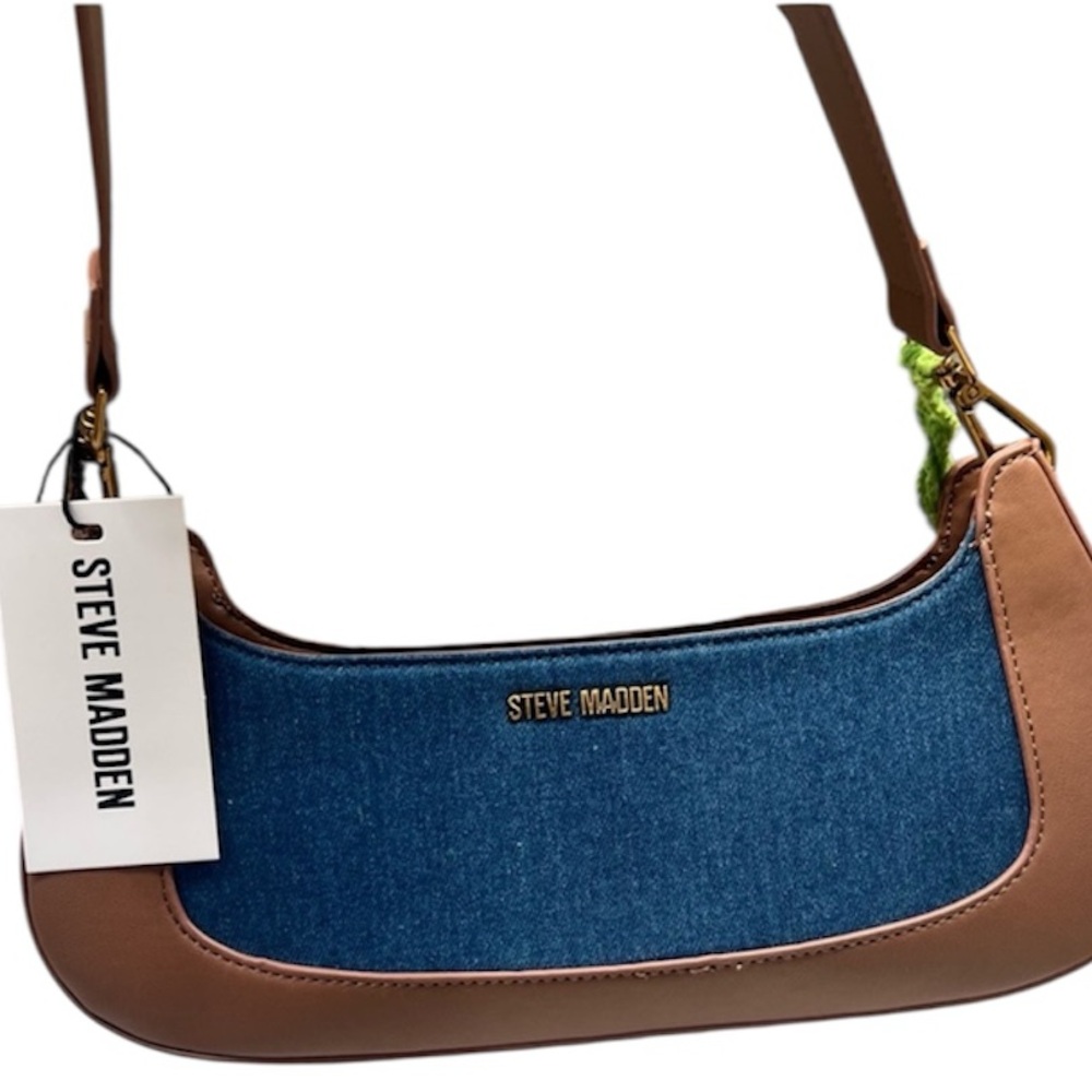 Steve Madden Denim Blue and Tan Shoulder Bag $99